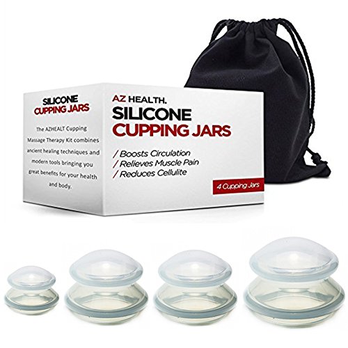 AZHEALTH Professional Cupping Therapy Sets, Includes 4 Anti-Slip Silicone Massage Cups and Storage Bag