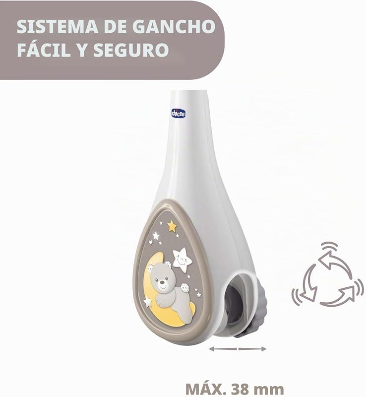 Chicco next2dreams carousel baby mobile - 3 em 1 compatível com berço next2me ou mini berços para dormir juntos / viagens, efeitos sonoros, projetor de luz noturna e música clássica, 0m +, cinza