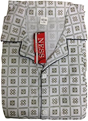 Men's Soft Comfortable Cotton Blend Sleepwear Two Piece Pajamas Lounge Sleep Set - Green Square (Large)