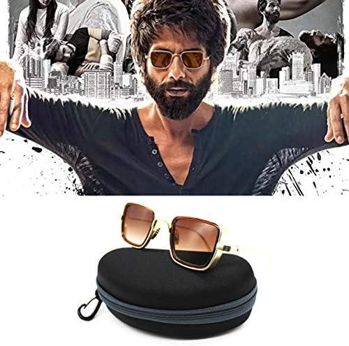 FLAWISH Latest Kabir Singh Style Unisex Sunglasses, Rectangular Metal Body with Hard Shell Case Cover (Golden Brown)