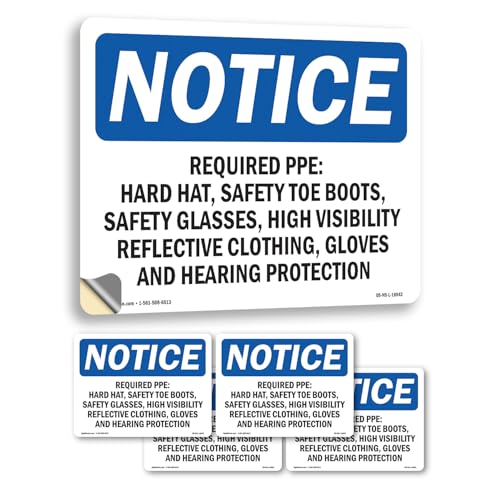 Required PPE Hard Hat Safety Toe Boots OSHA Notice Vinyl Decal Label 7 Inch x 5…