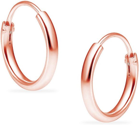 Premium Flash Rose Gold Flashed Sterling Silver Small Endless Hoop Sleeper Earrings Cartilage N