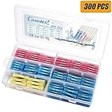 300pcs Heat Shrink Butt Connectors Terminals, Camtek Waterproof Wire Connectors Electrical Terminals Insulated CrimpTerminals Marine Automotive Butt Electrical Connectors Kits (3 colors / 3 sizes)