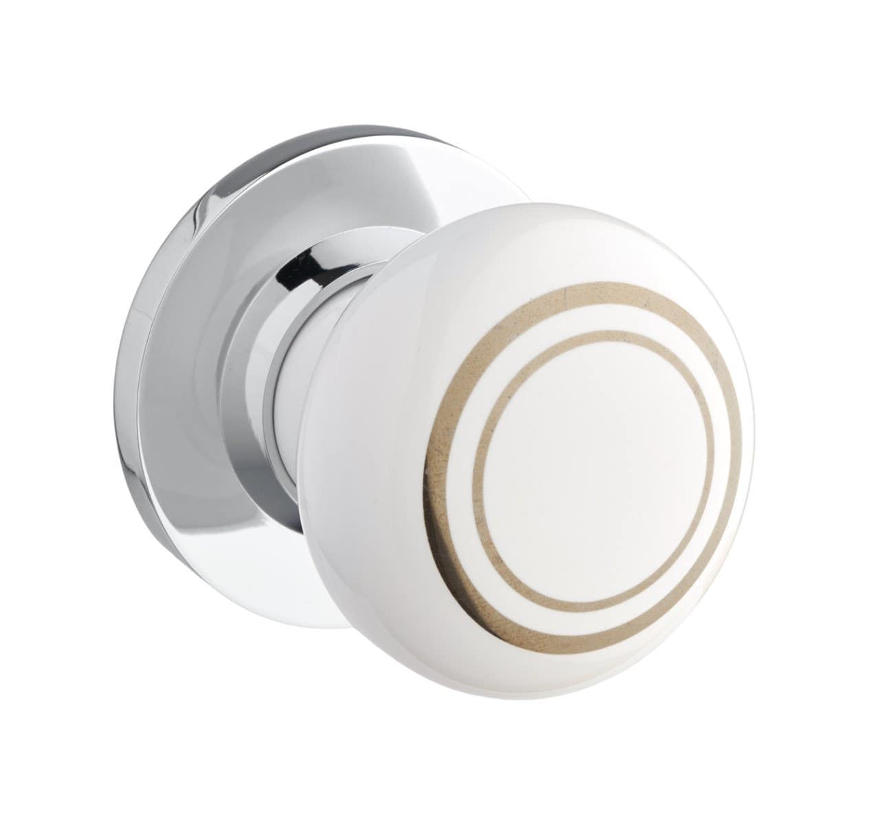 Designer Levers - Ceramic Door Knob - White Ceramic/Silver Band/Chrome Rose - 1 Pair - Fixings Included - 60mm Diameter - Interior Use
