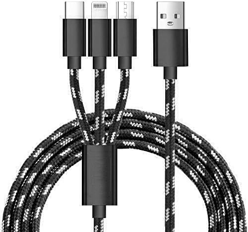 Multi Charger,ANSOTT 3 in 1 Nylon Braided Cord(4.9ft) Adapter Connector with Type C/Micro USB/8 Pin Lighting for Samsung S8/S7,iPhone,iPad, Motorola, Nexus, Google, LG, HTC and More (Black+Gold)