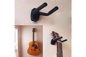 Universal Guitar Hanger Wall Mount with Foam Covered Hooks for Acoustic Electric Bass Mandolin Banjo Space Saving Holder, Bla