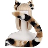 QinRuan Animal Cosplay Costume Accessories Furry Faux Fur Cat Ears Headband and Fox Tail Set Halloween Accessory