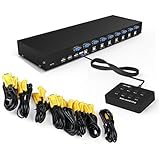 RIJER 8 Port Manual Smart VGA USB KVM Switch PC Computer Selector 1 KM Combo Controls 8 Hosts with Extension Switcher and original Cable 801UK