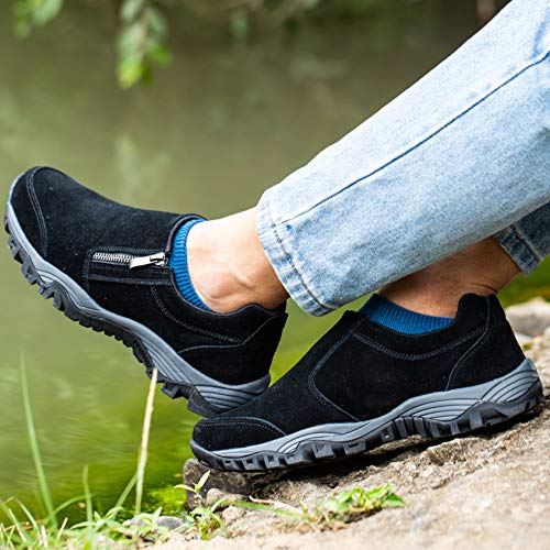 SILENTCARE Men's Loafers Casual Shoes，Breathable Lightweight Zipper Slip On Sneakers， Hiking Shoes for Outdoor Trail Trekking (12 M US, Black) - Thumbnail 7