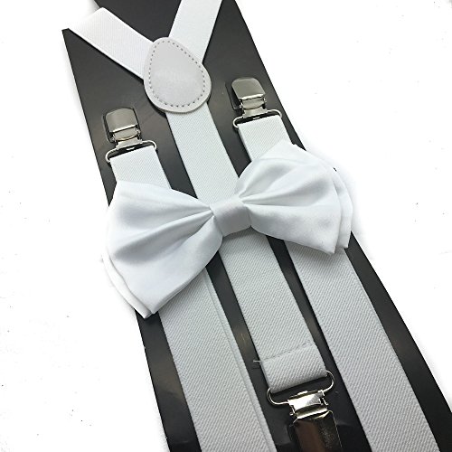 Awesome White Color Wedding Accessories Adjustable Bow Tie & Suspenders