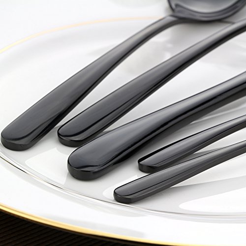 Silverware Set, Black Flatware Set 20 Piece, DEALIGHT 18/10 Stainless Steel Cutlery Eating Utensils Include Dinner Knives, Forks, Spoons, Dessert Forks and Spoons, Service for 4 people - Thumbnail 4