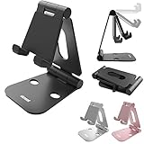 Skomet Foldable Aluminum Phone and Tablet Stand, Holder, Dock for iPhone, iPad, Samsung, Tablet and All Smartphone Devices - with Dual Adjustable Panels (Black)