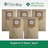 5 - Bosch Type G Vacuum Bags, Bosch part # 462544, BBZ51AFG1U & BBZ51AFG2U. Designed by FilterBuy to fit Bosch Compact, Formula, HealthGuard, Electro Duo & Plus Canister Vacuum Cleaners