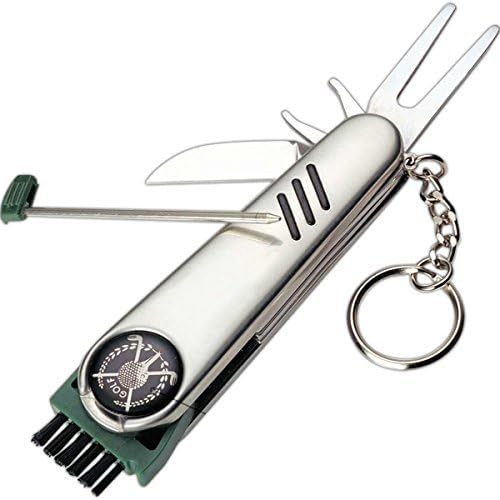 Outdoor Cutlery Stainless Steel 7-in-1 Multi-Function Golf Tool, Golf Ball & Club Cleaner, Cleat Tightener, Divot Repair