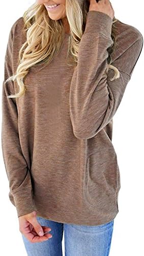 CadeVic Women's Casual Long Sleeve Round Neck Sweatshirt Loose T Shirt Tops, Brown, Large