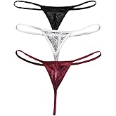 SOLY HUX Women's 3 Piece Lace Thongs Panties Underwear Low Rise Panty Set