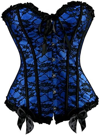 YAQKUOA Womens Corset Plus Size Sexy Lingerie Floral Lace Up Boned Overbust Bustier Top