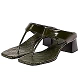 SHODENSE Women Green Chunky Block Heel Flip-Flop