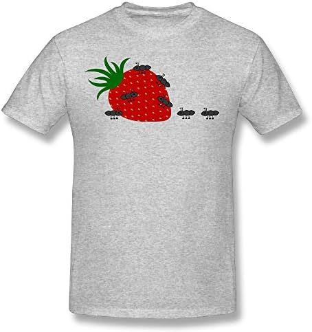 WHXNA Men's Ants Crawling On Strawberry Graphic T-shirt Tee L Gray