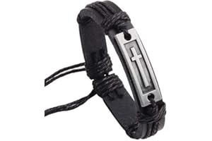 Caiyao Fashion Cross Leather Bracelet Alloy Cross Religious Gifts for Men Boys Jewelry