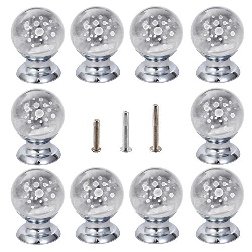 IFOLAINA 10 Pcs Crystal Cabinet Knobs Round Glass Kitchen Cupboard Drawer Dresser Bookcase Pull Handle with 3 Size Screws