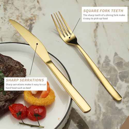 Berglander 60pcs gold wedding cutlery set for 20, titanium plated stainless steel flatware, gold spoon fork knives for home, wedding, restaurant