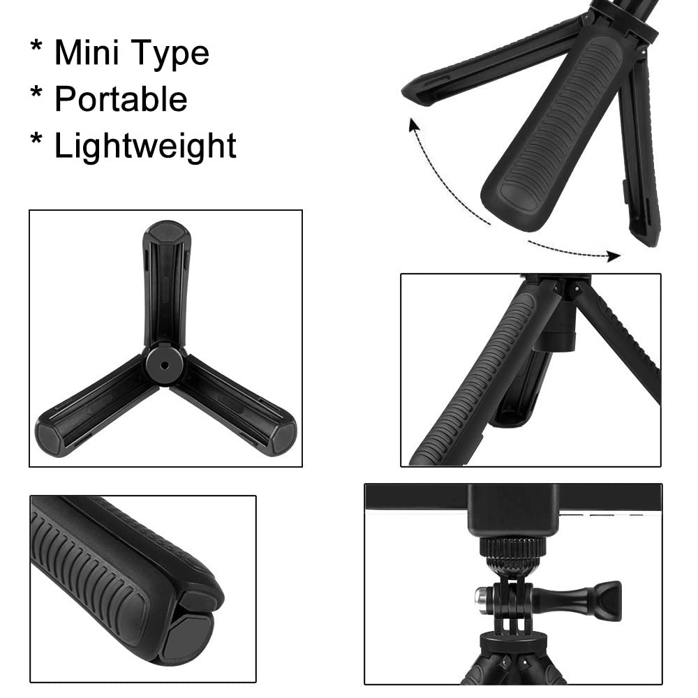 Taisioner Mini Pocket Selfie Stick Shorty Tripod Handle Grip Pole Three in One for GoPro AKASO Insta360 DJI Osmo Action Camera and Smart Phone Kid Adult Available Accessories Black