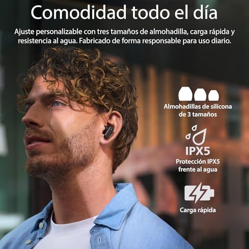 TAT6100BK - Auriculares inalámbricos con Funda de Carga Inteligente, cancelación de Ruido, 4 micrófonos, Graves dinámicos, Tiempo de reproducción de 28 Horas, Bluetooth 5.4, IPX5, Controles