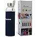 Bonison Stylish Environmental Borosilicate Glass Water Bottle with Colorful Nylon Sleeve (18oz) (Blue)