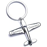 Fanery Sue Custom Airplane Keychain, Personalized 3D Stainless Steel plane Key Chains Engraved with Names, Aviation Gifts for Flight Attendant Pilot Travelers