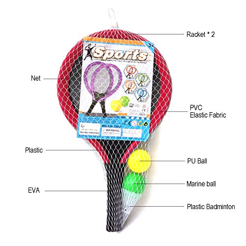 YIMORE-Raquetas-de-Tenis-Badminton-con-Bolas-Juguete-para-Ninos-3-en-1-Juego-de-Deporte-Playa-al-Aire-Libre-Rojo