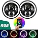 Aukmak 7 inch LED Headlights RGB Halo Ring Angel Eyes 7" Round Multicolor DRL Bluetooth Remote Control for Jeep Wrangler JK LJ CJ Sahara Sport Rubicon Headlamp 1997~2017