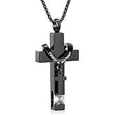 Oinsi Black Cross Urn Necklace For Ashes Of Loved Ones With Birthstone Always In My Heart Cremation Jewelry Keepsake Pendant Women Men