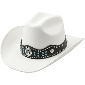 EOZY Western Cowboy Hat for Women Men,Classic Wide Brim Cowgirl Hat with Turquoise Band