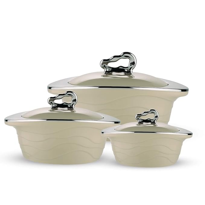 Buy Trueware Stainless Steel Casserole 4500ml, Set of 3, Brown Online