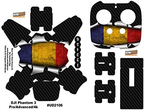 Ultradecals DJI Phantom 3 Professional / Advanced / 4K Custom Flag Skin Wrap Decal Sticker Romania Set Battery / Body / Radio / Tablet Holder