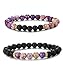 LOYALLOOK 2Pcs Unisex Oil Diffuser Bracelet Natural Round Beads Chakra Lava Stone Healing Balancing Couple Bracelet Set 8mm Purple