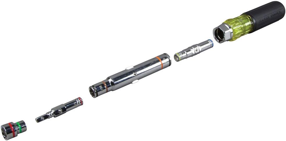 Klein Tools 32807MAG 7-in-1 Nut Driver, Magnetic Driver with SAE Hex Nut Sizes and Spring Coil Bits, Heavy-Duty Handle for Added Torque: Home Improvement
