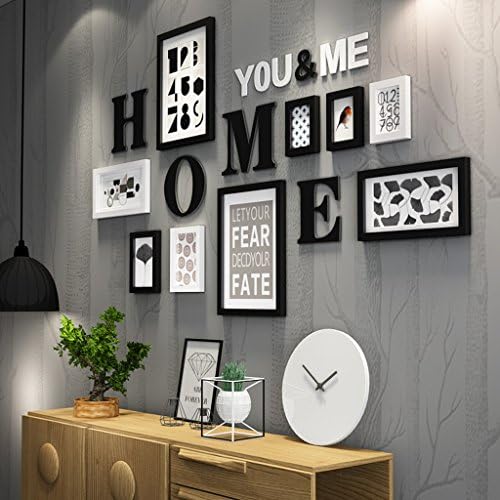 DQMSB More Than 9 Picture Frames Set Black White Red Brown Wooden DIY Photo Picture Wall Frame Combination Staircase Decorative Painting, 165 94 cm (Color : #B)