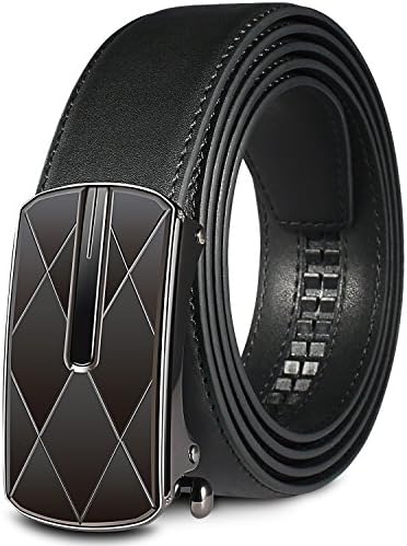 Men's Black Genuine Leather Ratchet Dress Belt with Automatic Buckle