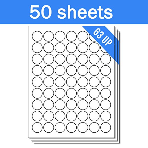 OfficeSmartLabels Round Circle Dot 1 inch Diameter Stickers Labels for Laser & Inkjet Printers, 1 Inch, 63 per sheet, White, 3150 Labels , 50 sheets - Thumbnail 2