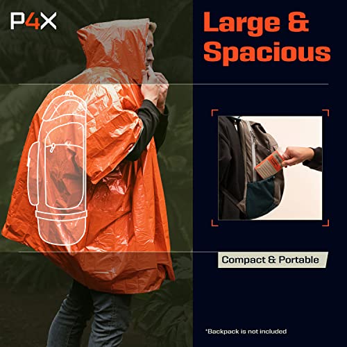 PREPARED4X Emergency Rain Poncho with Mylar Survival Blanket Liner for