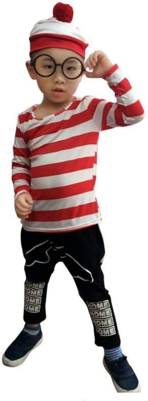 Amazon Co Jp ウォーリー ハロウィン 仮装 セット コスプレ衣装 コスチューム 衣装 メガネ ニット帽 tシャツ セール 子供s ホビー 通販