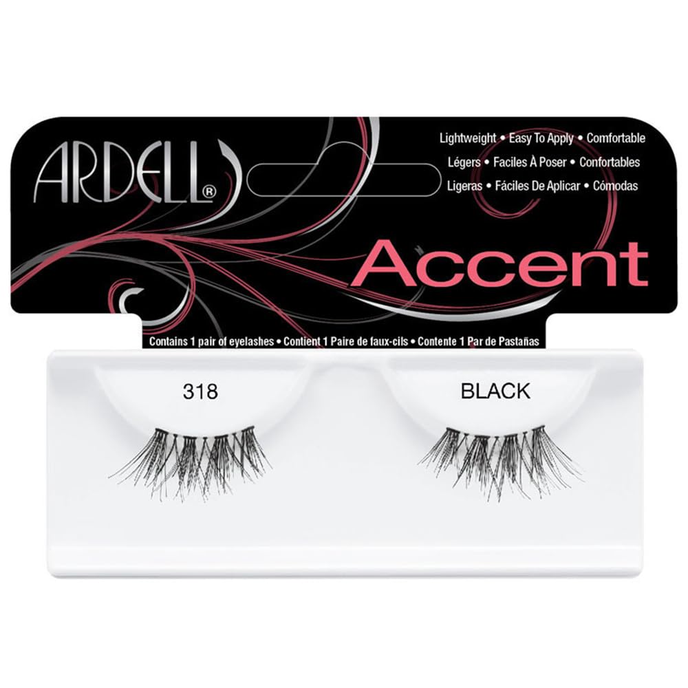 Ardell Accent Style Eye Lashes Number 318, Black , Pack of 4