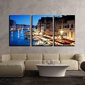 3 Piece Canvas Wall Art - Grand Canal in Venice, Italy at Sunset - Modern Home Art Stretched and Framed Ready to Hang - 16"x24"x3 Panels
