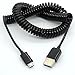 BSHTU 3M/9Ft Coiled USB to Micro USB Cable Spring Spiral USB 2.0 Male to Micro B Male Connector Data Synchronize and Charging Data Extension Cord