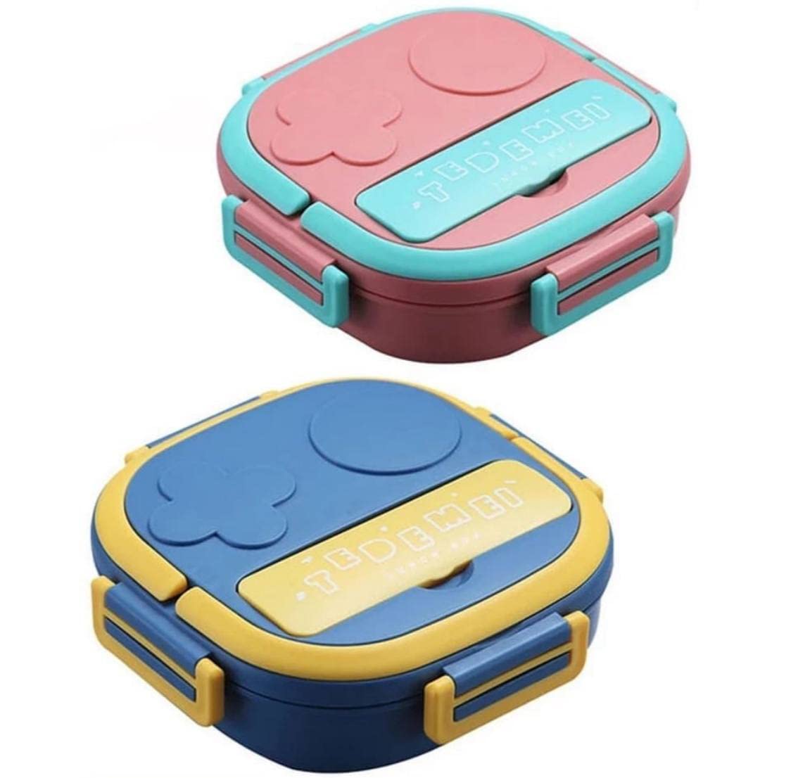 Premium Stainless Steel Blue Colour Leak Proof Lunch Bento Box with 3 Compartments for children, kids and Adults Girls and Boys (3 Grids)