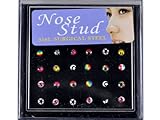 Imixlot Wimen's Star Moon and National Flag 24pcs Enamel Nose Stud With Display Pad Body Jewelry Piercing Alloy