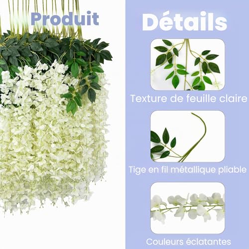 BIRDDIE 48 Pieces Artificial Flower Deco Wisteria Artificial Flowers Falling for Wedding Party Garden Decoration