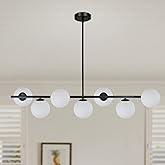 Modern Linear Chandelier 7-Light, 38.58" Black Mid Century Globe Pendant Light Fixture, Dimmable Bubble Ceiling Lighting for 